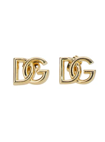 Dolce & Gabbana Gold Earrings With Dg Logo In Silver Plated Brass Woman In Grey