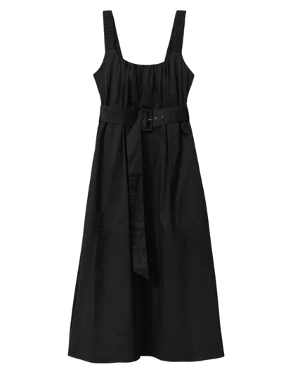 Reiss Liza - Black Cotton Ruched Strap Belted Midi Dress, Us 10
