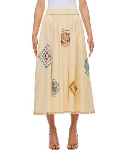 Zimmermann Ottie Guipure Lace-trimmed Cotton Midi Skirt In Neutrals