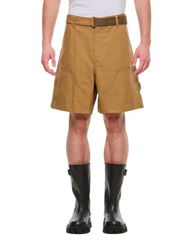Sacai Carhartt Wip Cotton Shorts In Brown
