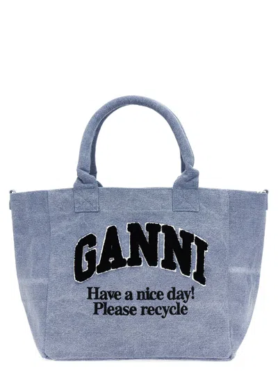 Ganni Washed Blue Small Tote Bag In Light Blue