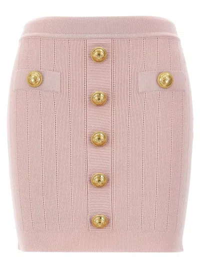Balmain Logo Button Skirt In Pink