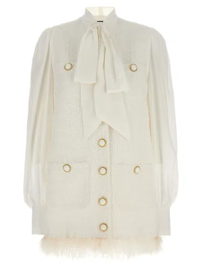 Balmain Silk Insert Tweed Dress Dresses In White