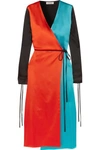ATTICO GRACE colour-BLOCK SATIN WRAP DRESS