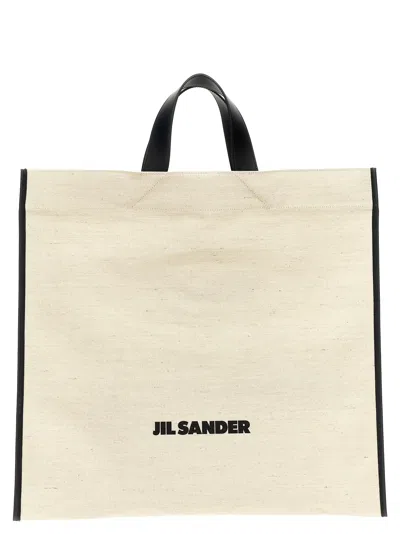 Jil Sander Border Book Tote Square Hand Bags In White/black