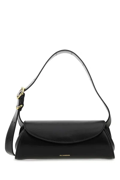 Jil Sander Black Leather Small Cannolo Shoulder Bag In 001