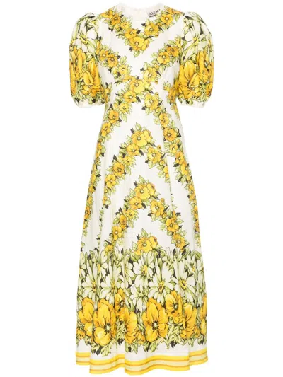 Alemais Gisela Floral-print Linen Midi Dress In Yellow
