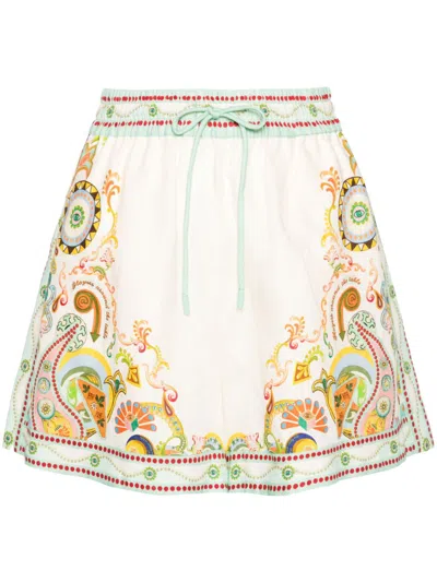 Alemais Pinball Printed Linen Shorts In Neutrals