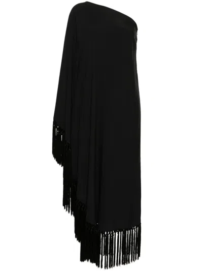 Taller Marmo One-shoulder Fringed Midi Dress In Black