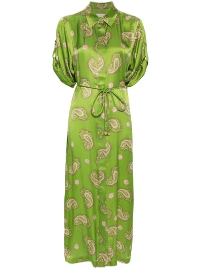 Alemais Dice Paisly-print Silk Shirt Dress In Green