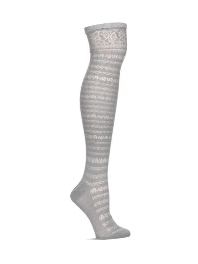 Memoi Women's Lace Thigh High Stockings In Steel Grey