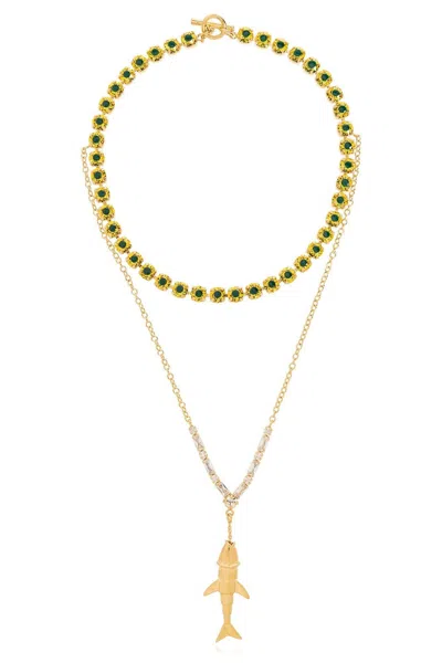 Marni Fish Charm Embellished Necklace In Gold