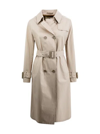 Herno Double Breasted Belted Coat In Grigio Perla