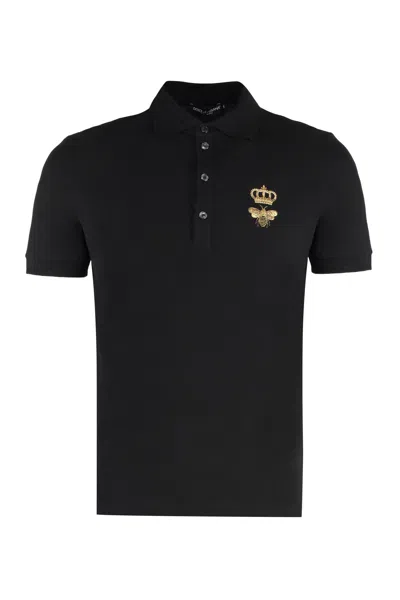 Dolce & Gabbana Embroidered Piqué Polo Shirt In Black