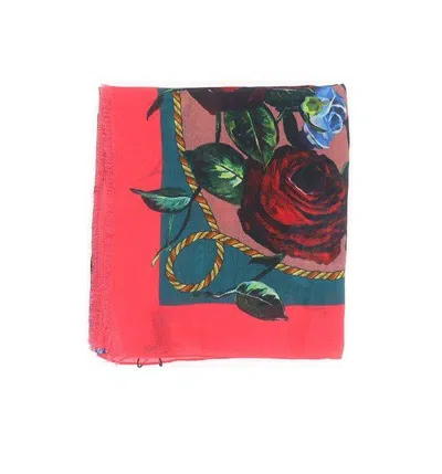 Dolce & Gabbana Floral Printed Frayed Edge Scarf In Multicolour