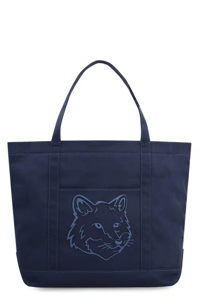 Maison Kitsuné Navy Fox Head Large Tote In Ink Blue