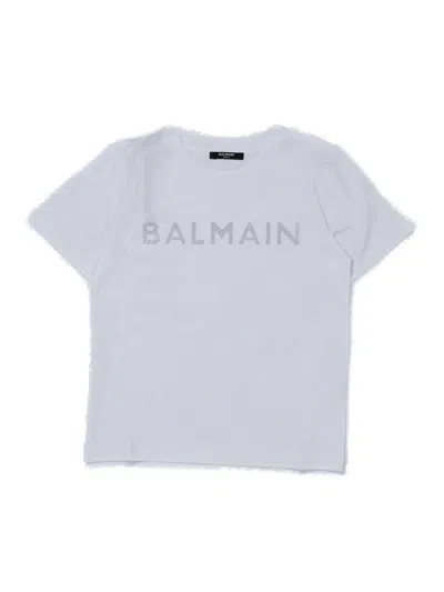 Balmain Kids' Logo-embellished Crewneck T-shirt In White/silver