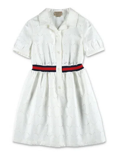 Gucci Kids' Allover Logo Embroidered Shirt Dress In White