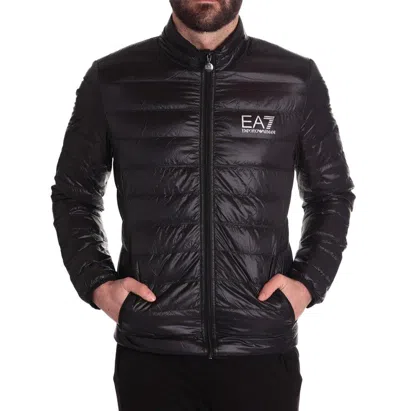 Ea7 Logo Printed Zipped Puffer Jacket In Black