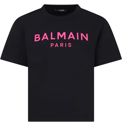 Balmain Kids' Black T-shirt For Girl With Logo