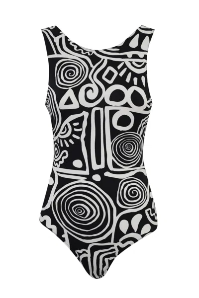 Liviana Conti One-piece Swimsuit With Print In Graffito Nero/bianco