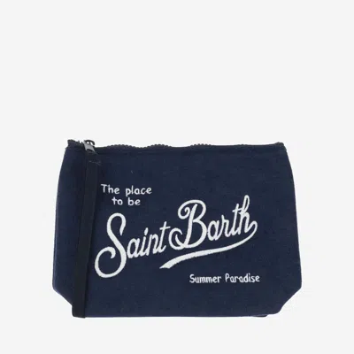 Mc2 Saint Barth Fabric Clutch Bag With Logo In Nero