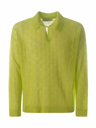 Bonsai Viscose Blend Long Sleeve Knit Polo In Green
