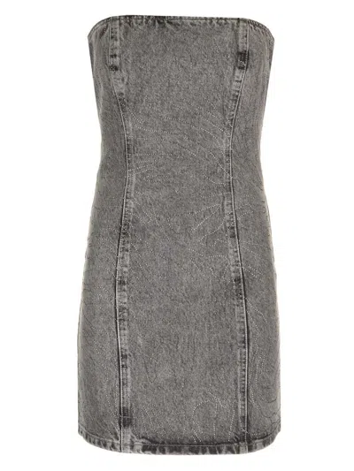 Rotate Birger Christensen Herla Embellished Strapless Denim Dress In Grey