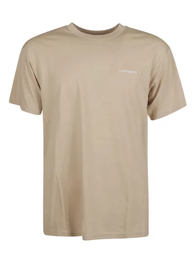 Carhartt Logo Round Neck T-shirt In Beige/bianco