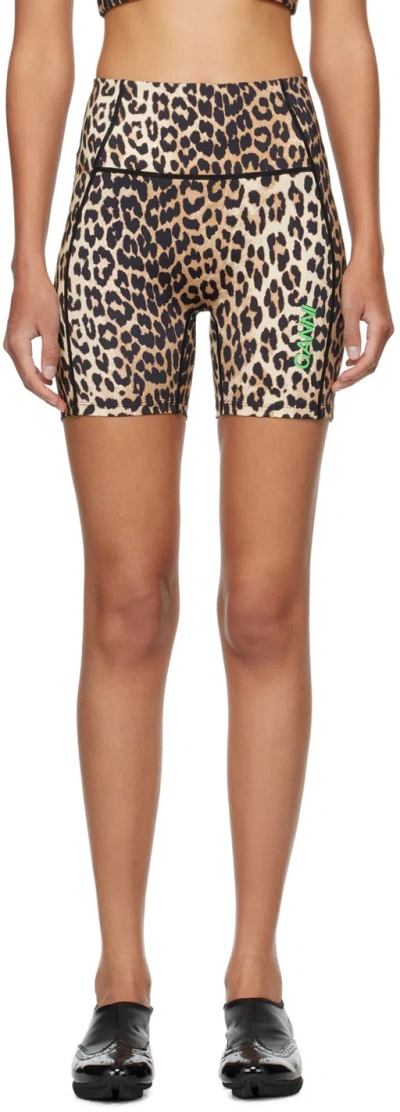 Ganni Active Ultra High Waist Shorts In 943 Leopard