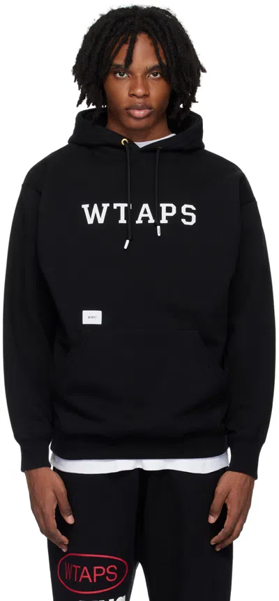 Wtaps Black Logo Patch Cotton Drawstring Hoodie