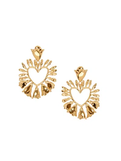 Oscar De La Renta Small Wisteria Bud Heart Brass Earrings In Gold