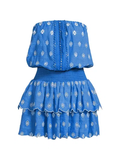 Ramy Brook Rita Strapless Coverup Mini Dress In Blue Eyelet