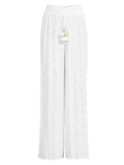 Ramy Brook Adelia Eyelet Coverup Pant In White/sand