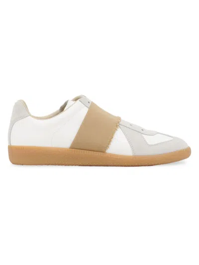 Maison Margiela Men's Replica Elastic-band Leather Low-top Trainers In White Beige