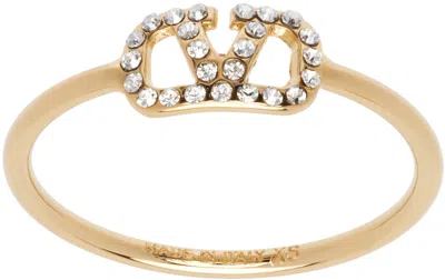 Valentino Garavani Gold Crystal Vlogo Ring In Mh5 Oro 18/crystal S