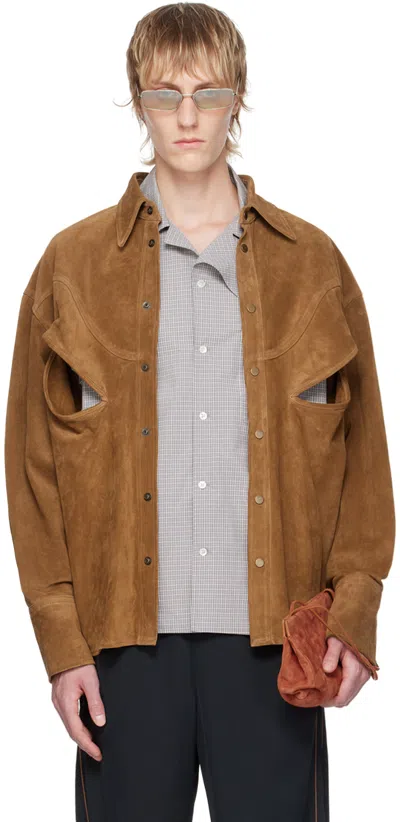Commission Tan Rider Leather Shirt In Cognac