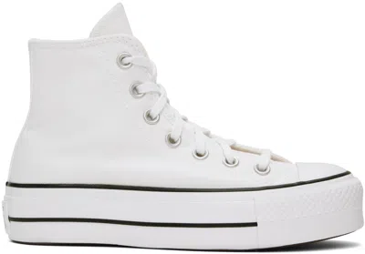Converse White Chuck Taylor All Star Canvas Platform High Top Sneakers In White/black/white