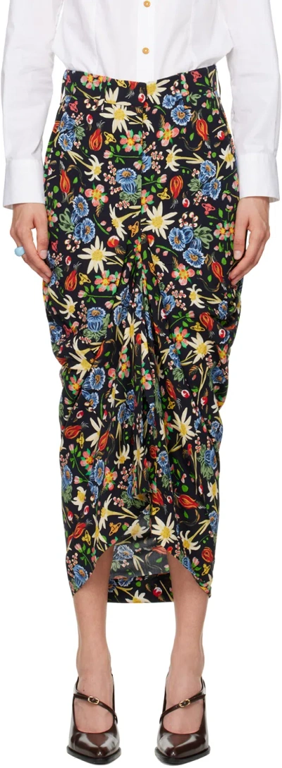 Vivienne Westwood Black Spontanea Midi Skirt In O335 Folk Flower