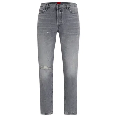 Hugo Tapered-fit Regular-rise Jeans In Gray Denim In Grey