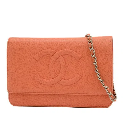 Pre-owned Chanel Cc Orange Leather Wallet  ()