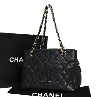 Pre-owned Chanel Petite Shopping Tote Black Leather Tote Bag ()