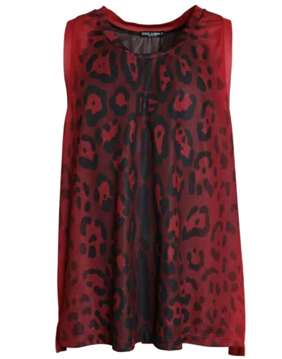 Dolce & Gabbana Red Leopard Print Sleeveless Men Tank Men's T-shirt