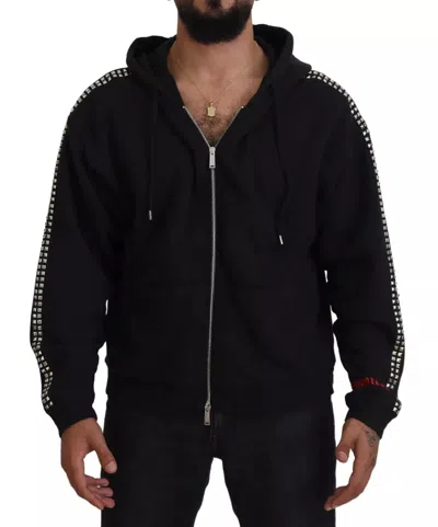Dsquared² Black Embellished Full Zip Hooded Men's Sweater