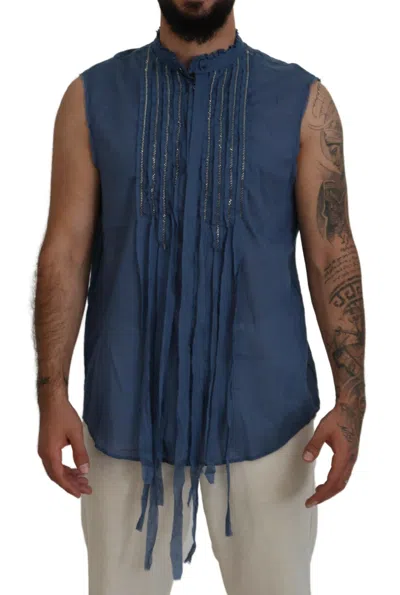 Dsquared² Blue Cotton Chain Embellishment Sleeveless Men's Shirt