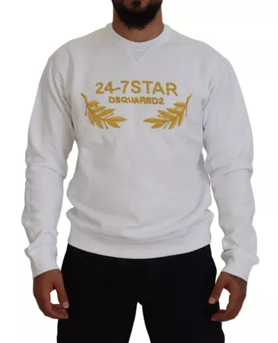 Dsquared² White Embroidered Crewneck Sweatshirt Men's Sweater