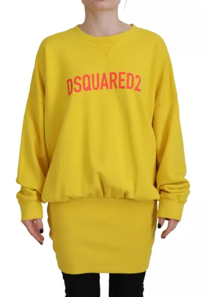 Dsquared² Yellow Logo Print Cotton Crewneck Pullover Women's Sweater