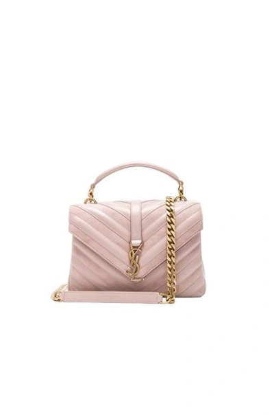 Saint Laurent Medium College Patchwork Suede & Leather Shoulder Bag - Pink In Light Rose