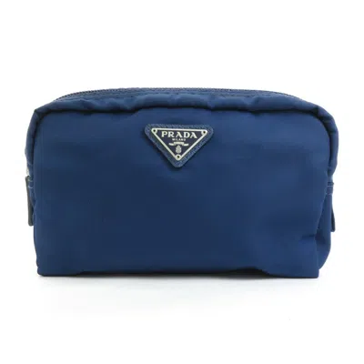 Prada -- Blue Synthetic Clutch Bag () In Metallic