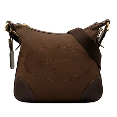 Prada Logo Jacquard Brown Leather Shopper Bag ()